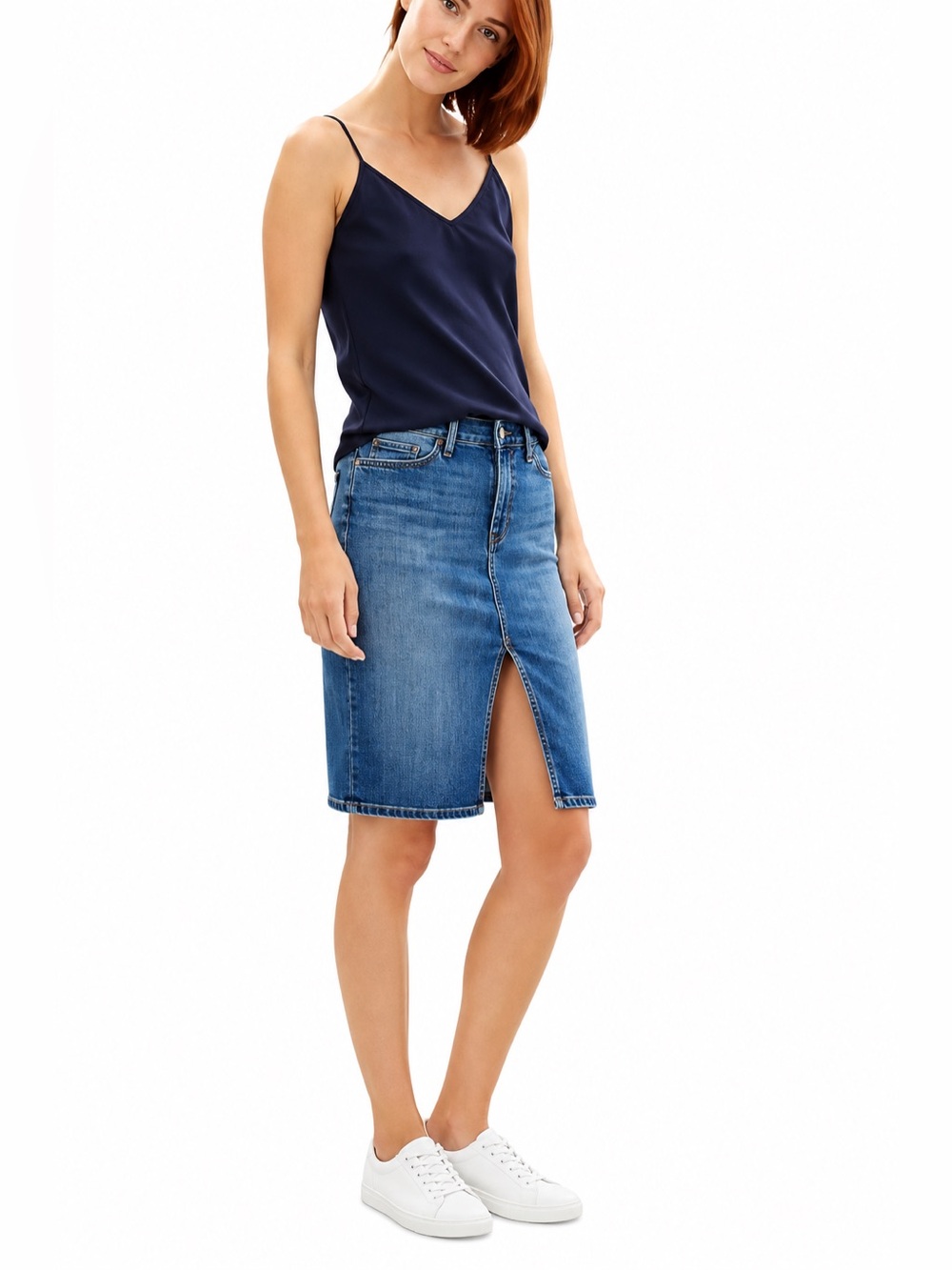 Banana Republic Denim Front Slit Pencil Jean Skirt knee length Size 8/29 blue